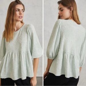 Anthropologie Amorina Babydoll Top in Light Green Size XS Flawed